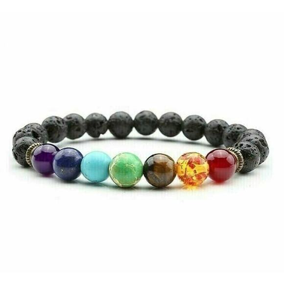 Boutique Essential Oil Diffuser Lava Stone Bracelet Aromatherapy 7 Chakra Beaded - Picture 1 of 4